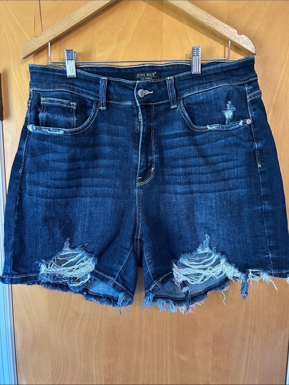 Judy Blue Distressed Dark Indigo Denim Shorts